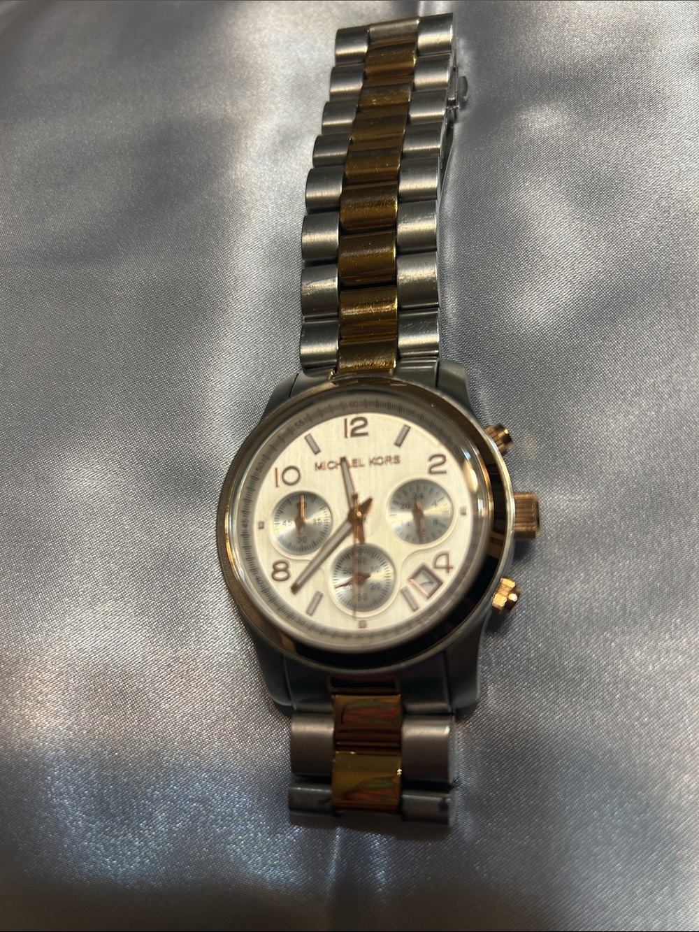 Michael Kors Two-Tone Silver and Gold Chronograph Watch with White Dial